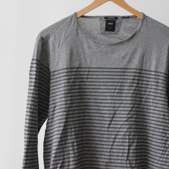 Hugo Boss Stripes Gray Long Sleeves Shirt - Picture 2 of 6